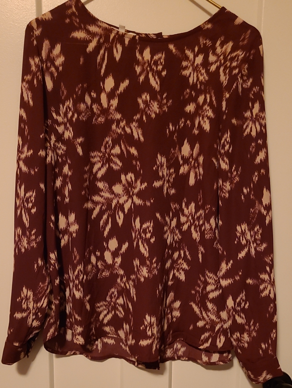 Maurices Maroon and Cream Printed Long Sleeve Top